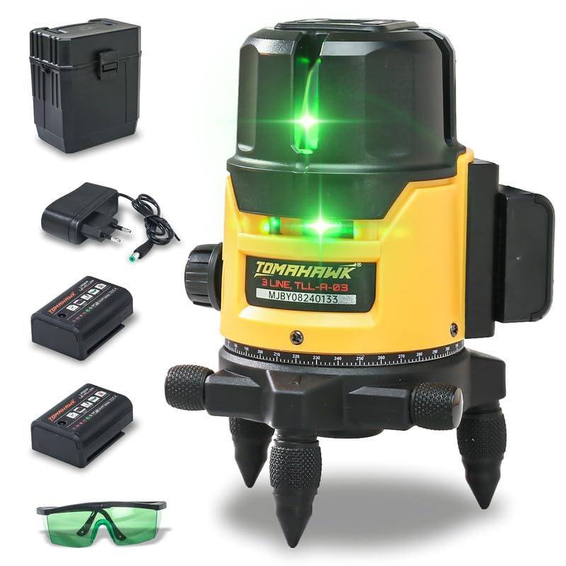 TOMAHAWK® TLL-A-03 3-Line Green Laser Level | Self-Levelling | Horizontal & Vertical Lines