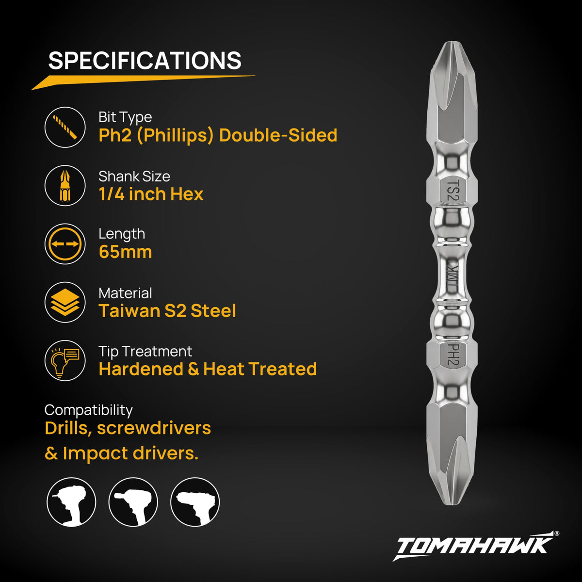 TOMAHAWK DSC-0065 Screw Bits Heavy Duty Stainless Steel 65MM PH2 — product image 4
