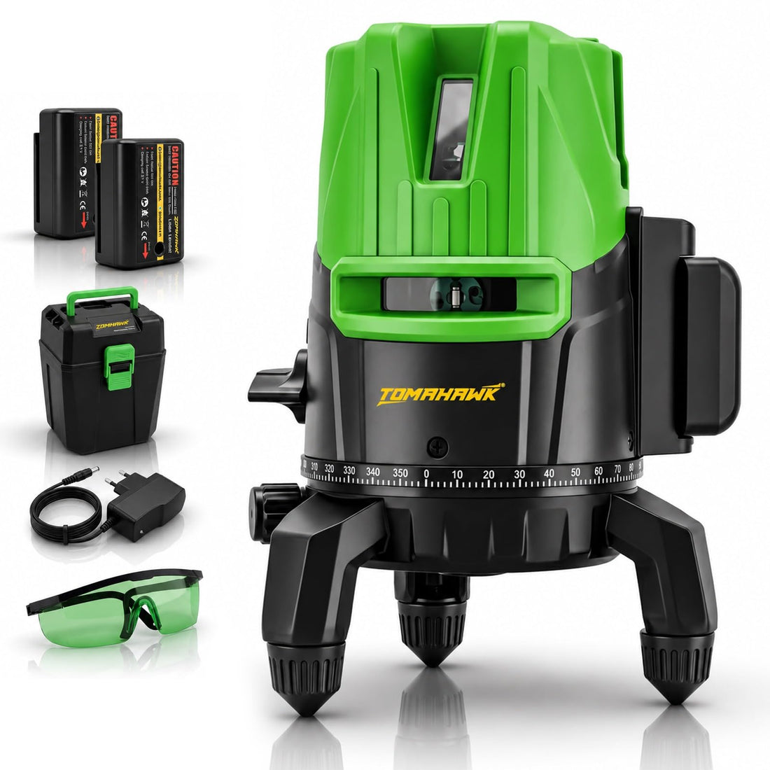 3D Line Laser Cross - 5-Line Self Leveling, Horizontal and Vertical Green Laser - Plastic Professional