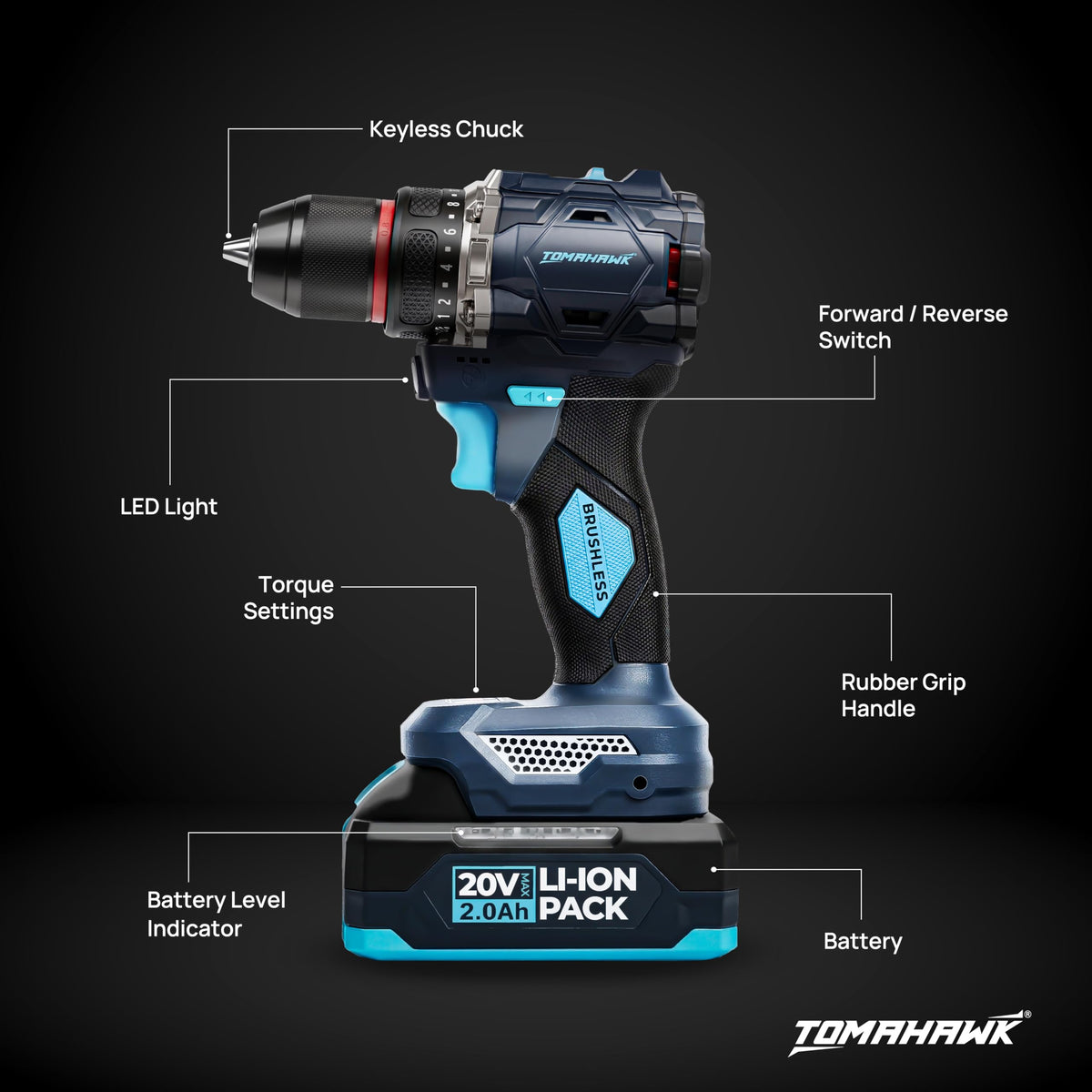 TOMAHAWK BSD-2010-20V Brushless Cordless Drill Machine & Screwdriver — product image 6