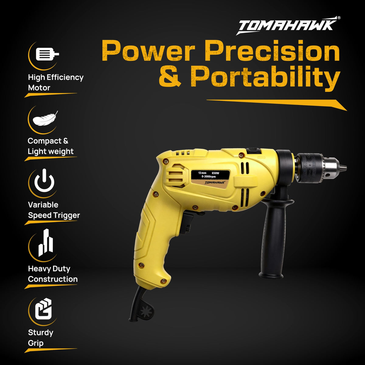 TOMAHAWK HOM-0650 13mm Impact Drill Machine — product image 2