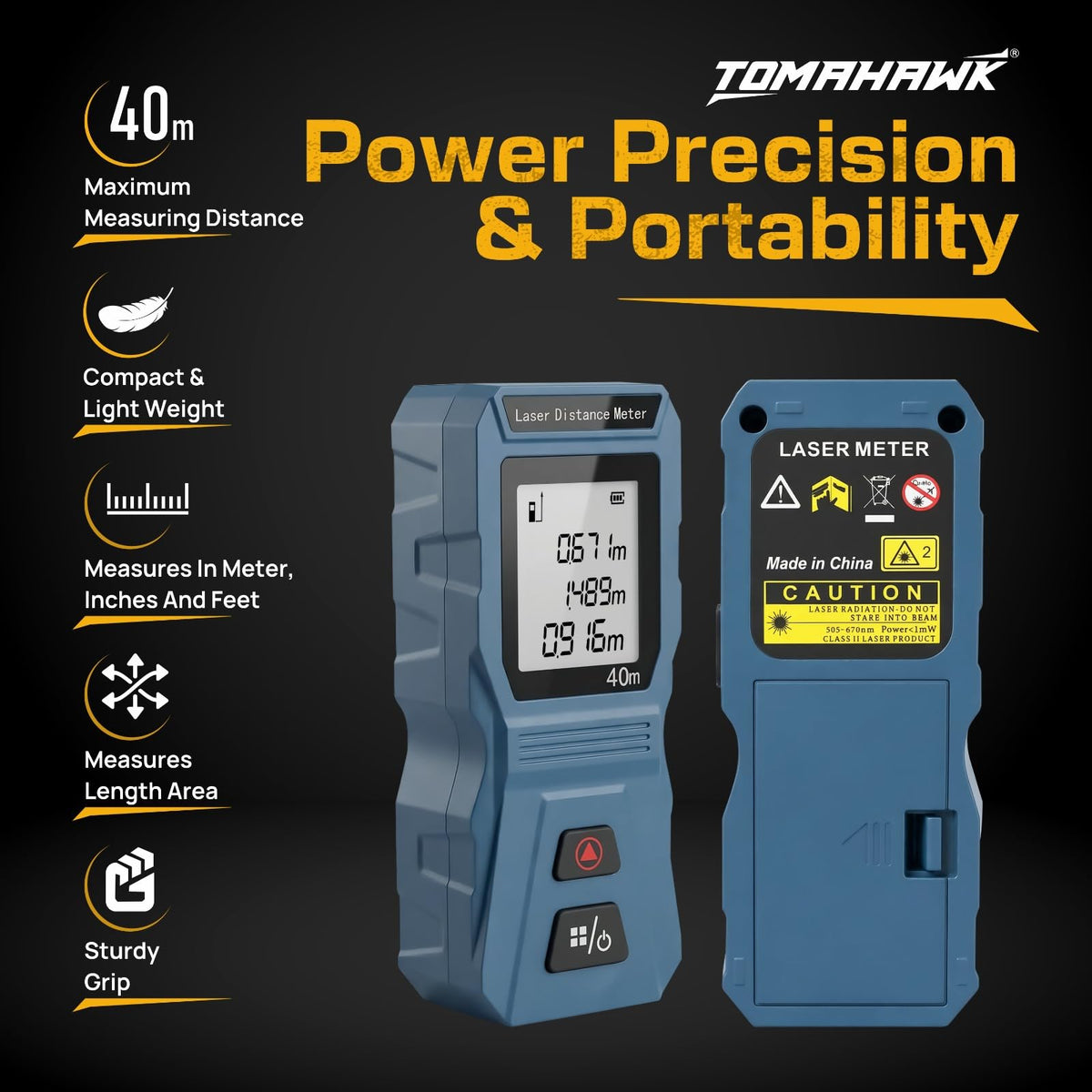 TOMAHAWK MIN-0040 Laser Distance Meter Measurer 40M/131Ft with Area — product image 2
