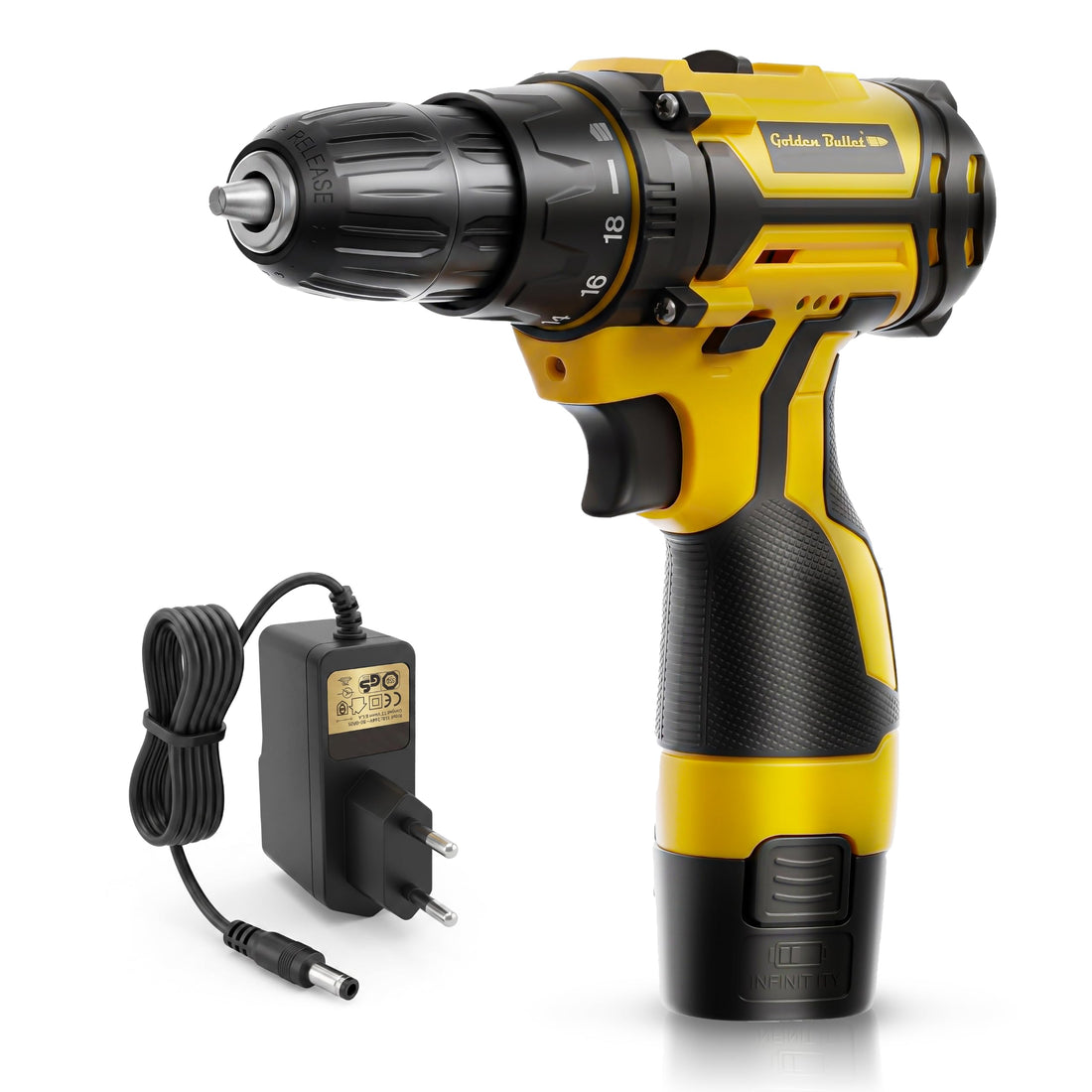 GOLDEN BULLET® GCD-12B 12V Cordless Drill & Screwdriver | 24 Nm | 10 mm Keyless Chuck | 18+1 Clutch