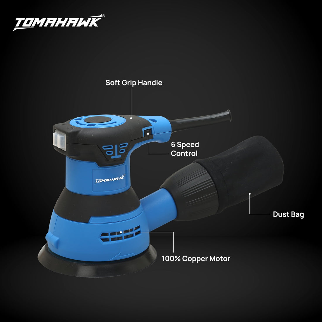TOMAHAWK® TFS-3700 Random Orbital Sander | 350W | 125 mm (5 Inch) Pad | 6 Speeds