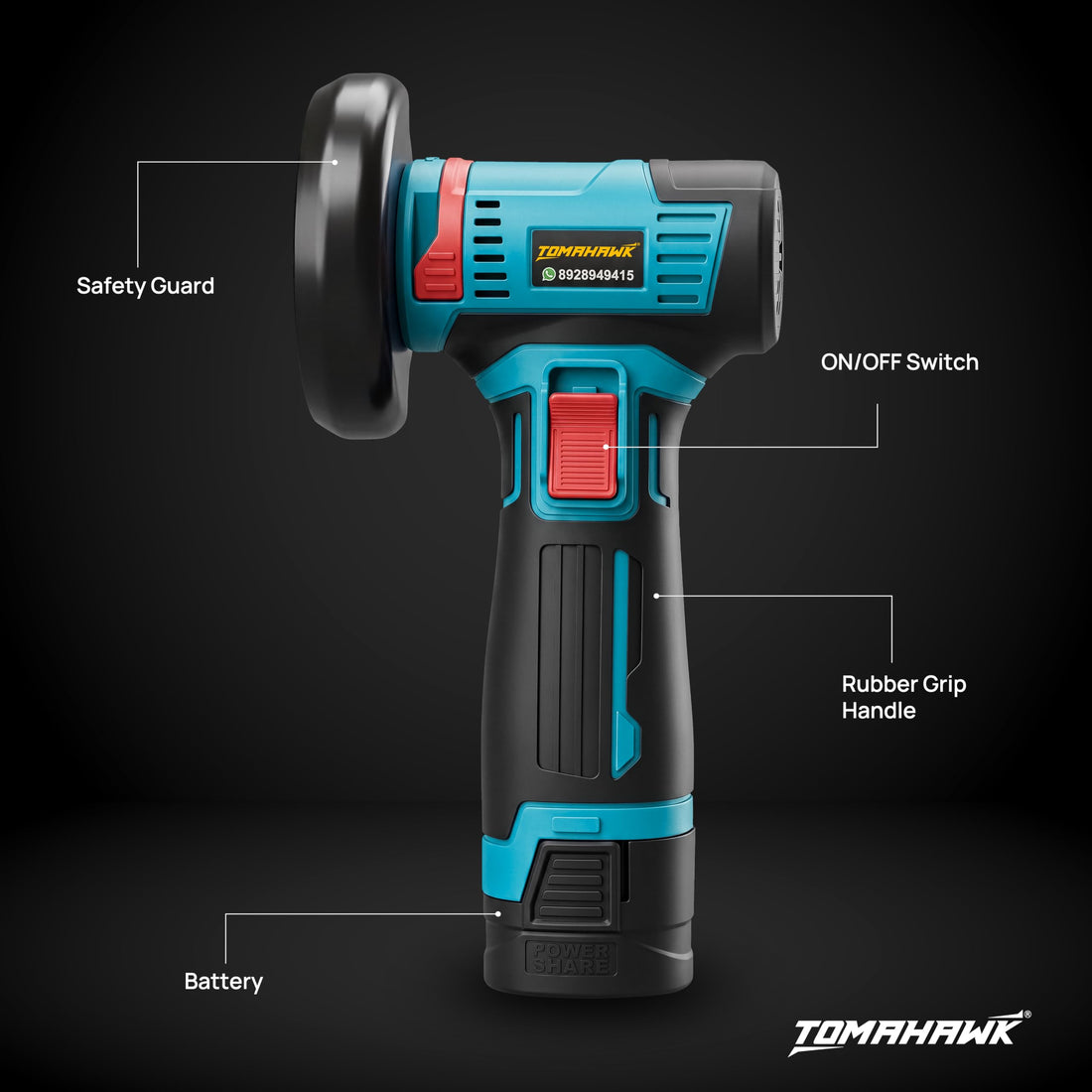 TOMAHAWK® CMG-12B Cordless Mini Angle Grinder | 12V | 3 Inch | 19,500 RPM | 2 x 1.5Ah