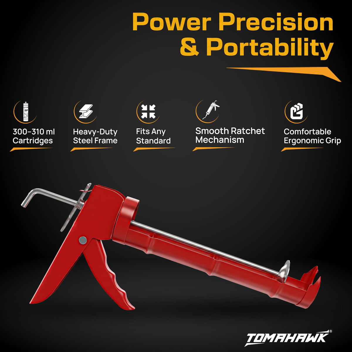 TOMAHAWK TCG-6A caulking gun — with sealant cartridge loaded