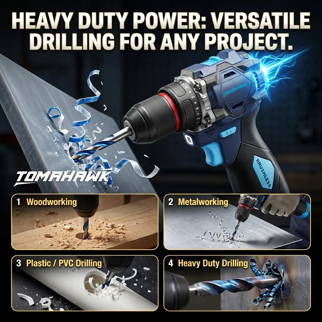 TOMAHAWK® BSD-999 Brushless Cordless Drill & Screwdriver Kit | 16V | 50 Nm | 2 x 2.0Ah