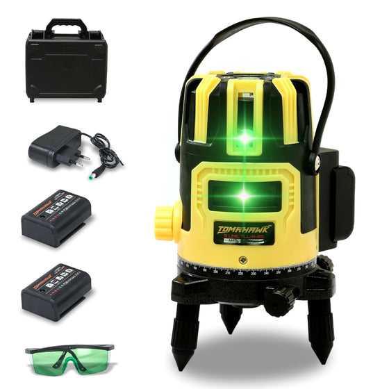 TOMAHAWK® TLL-A-05 5-Line 3D Green Laser Level | Self-Levelling Cross Line