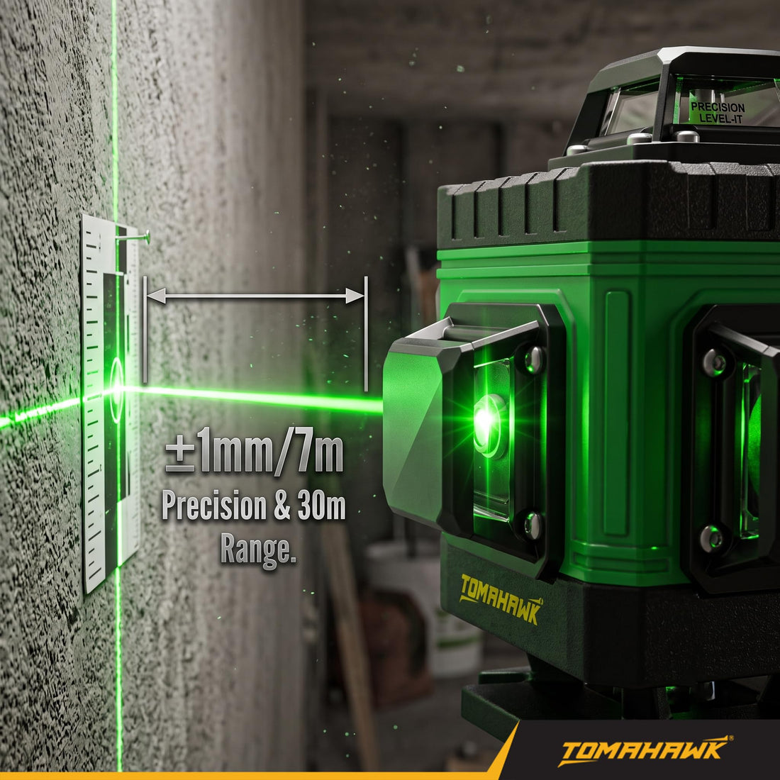 TOMAHAWK® BMT-1667 16-Line Green Laser Level Kit | 4D 4x360° | Remote | with 12" Spirit Level