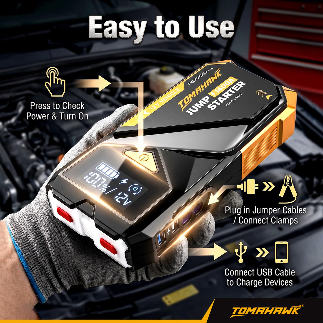 TOMAHAWK® JUM-5635 Car Jump Starter & Power Bank | 700A (1400A Peak) | 8000mAh