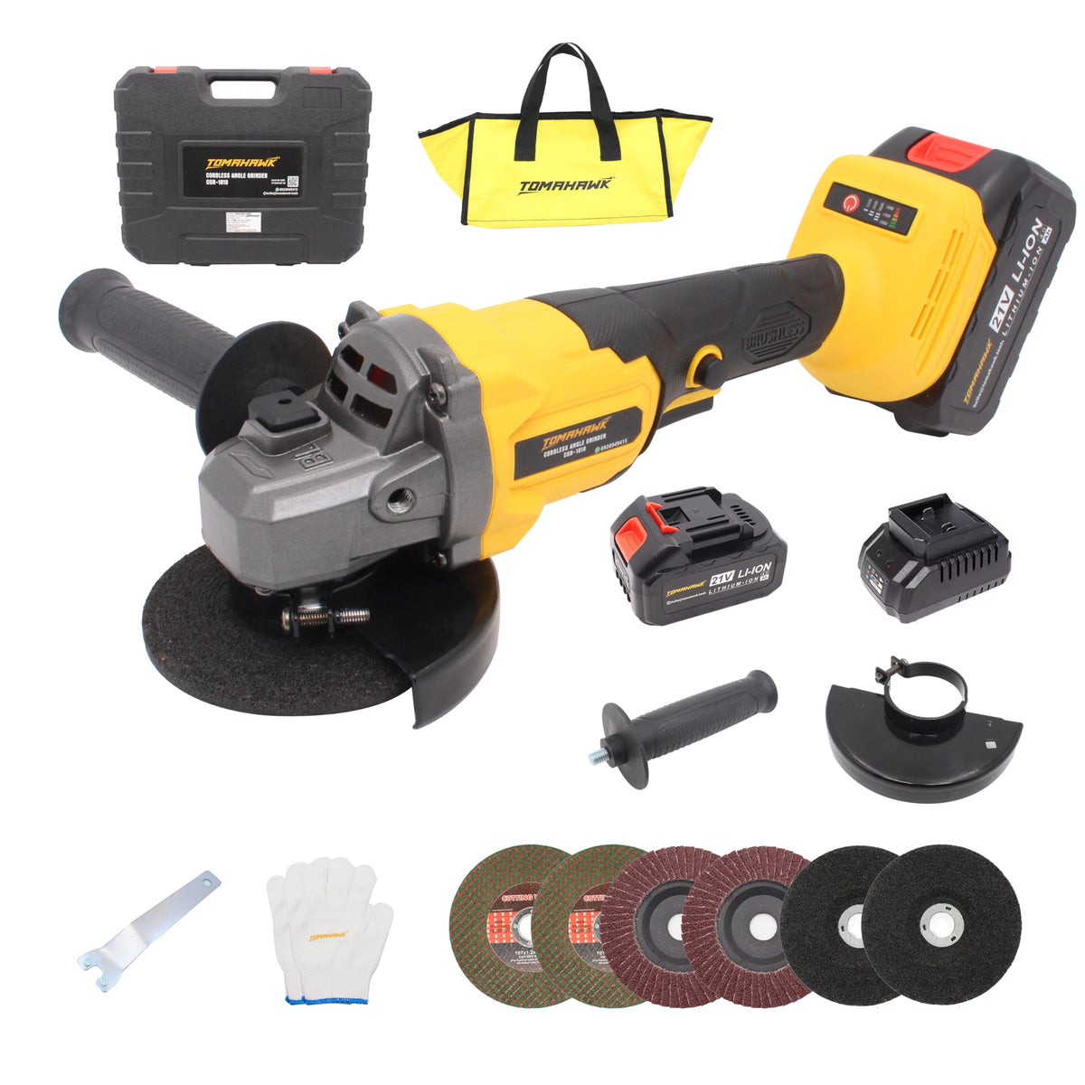 TOMAHAWK CGR-1010-20V Brushless Cordless Angle Grinder with 2 x — main product view