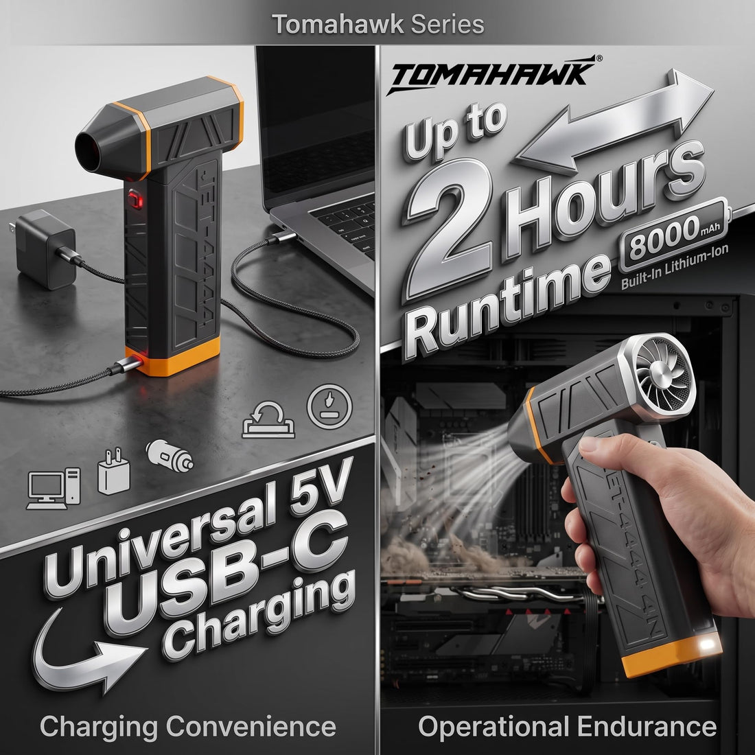 TOMAHAWK® JET-4444 Mini Turbo Jet Blower | Brushless | 8000mAh | USB-C Rechargeable