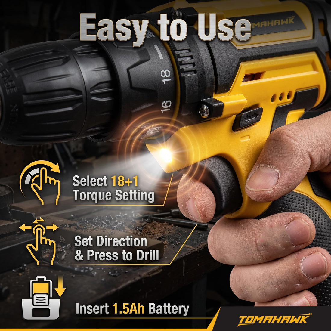 GOLDEN BULLET® GCD-12B 12V Cordless Drill & Screwdriver | 24 Nm | 10 mm Keyless Chuck | 18+1 Clutch