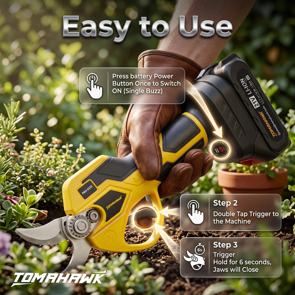 TOMAHAWK® PRU-5222 Cordless Pruning Shears for Garden