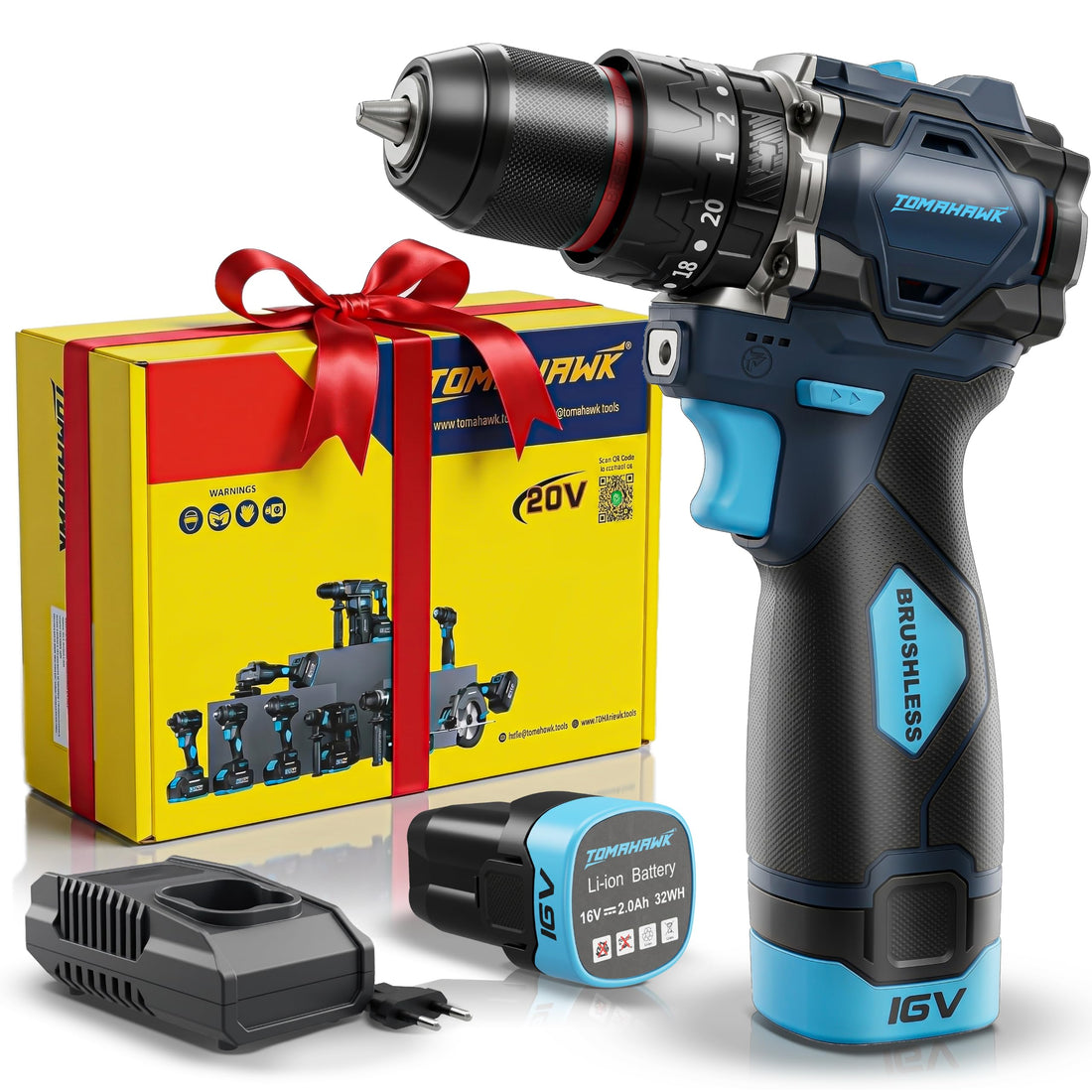 TOMAHAWK® BSD-999 Brushless Cordless Drill & Screwdriver Kit | 16V | 50 Nm | 2 x 2.0Ah