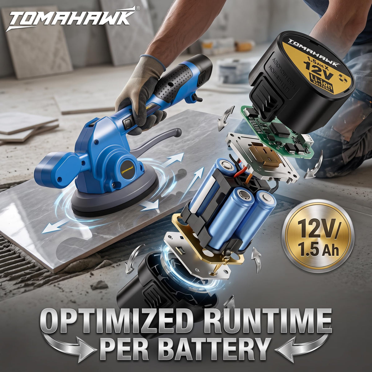 TOMAHAWK® TLM-2425-12V Cordless Tile Vibrator & Tile Laying Machine
