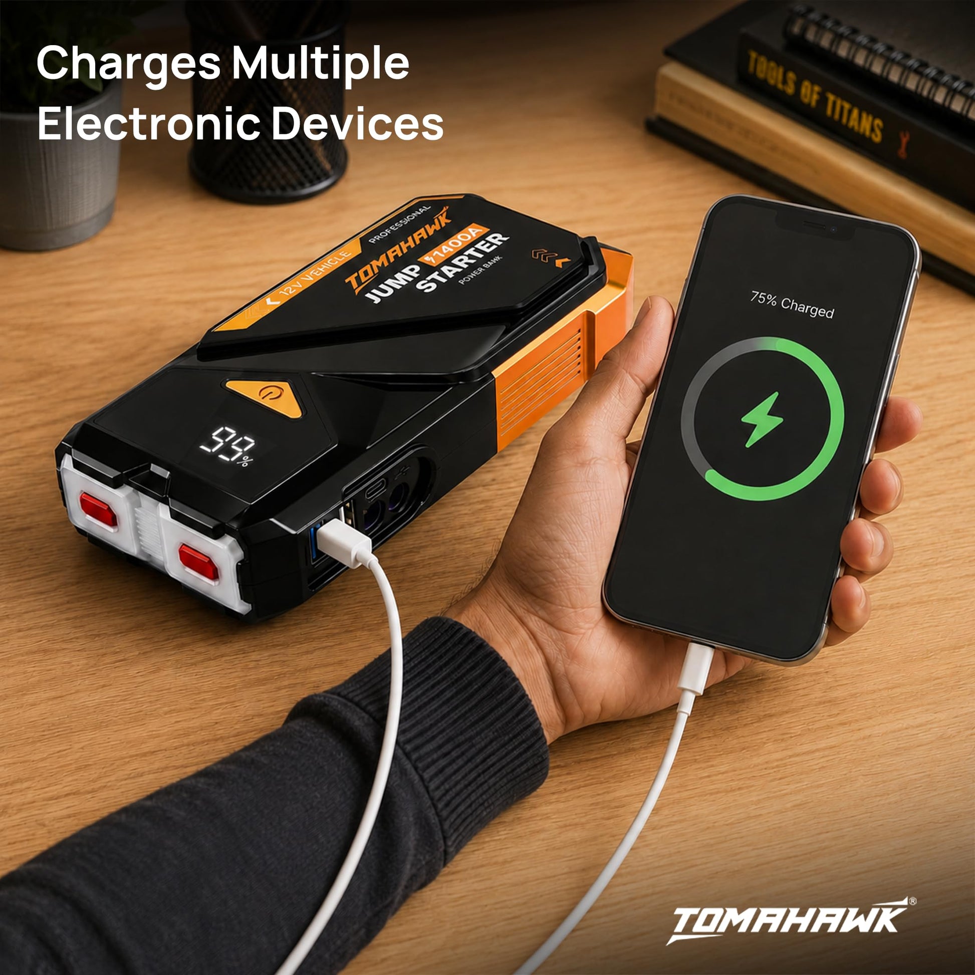 TOMAHAWK JUM-5635 jump starter — safety clamps and cables