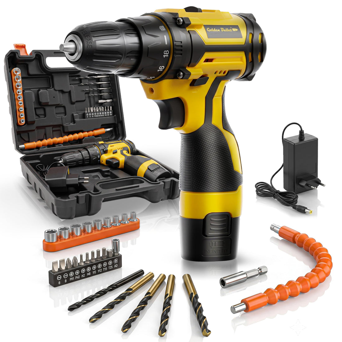 GOLDEN BULLET® CSD-1333 12V Cordless Drill & Screwdriver Kit | 28 Nm | 2-Speed | 1 x 1.5Ah | Carry Case