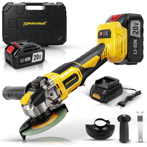TOMAHAWK® CGR-5555 Brushless Cordless Angle Grinder | 20V | 4-inch | 2 x 3.0Ah