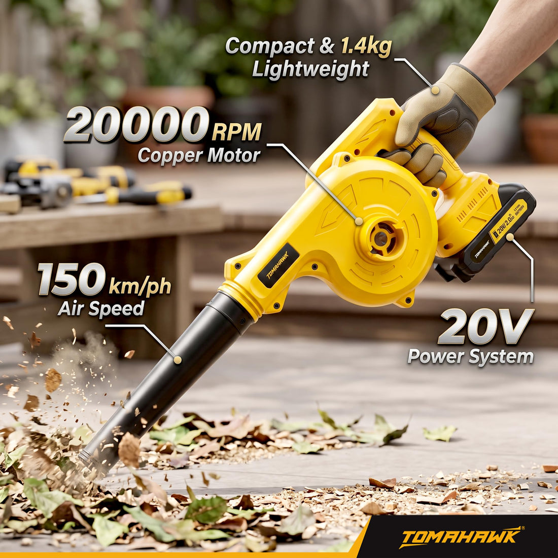 TOMAHAWK® TCB-40 Cordless Blower | 20V | 20,000 RPM | 2 x 2.0Ah