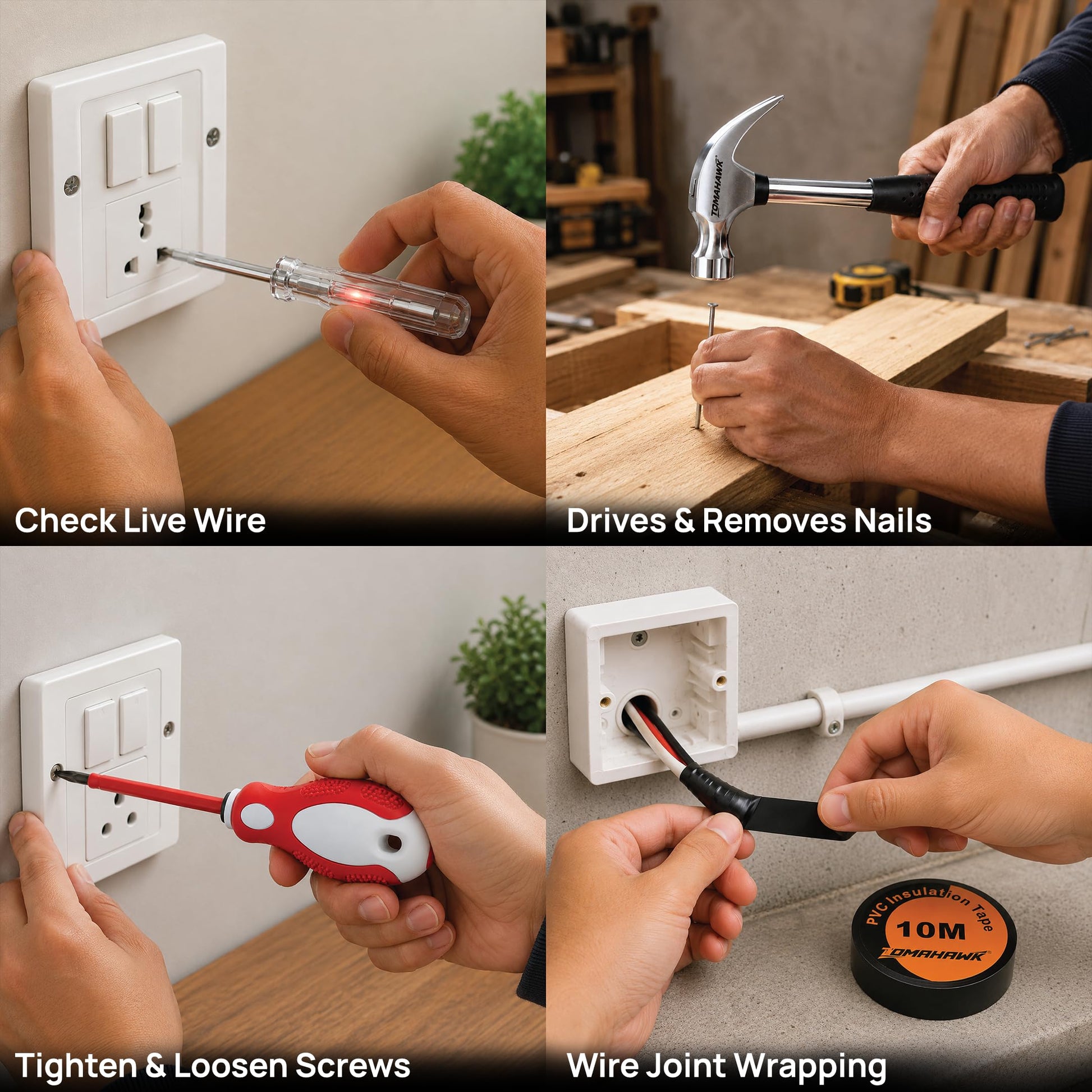 TOMAHAWK ELE-1110 electrician kit — measuring tape and accessories
