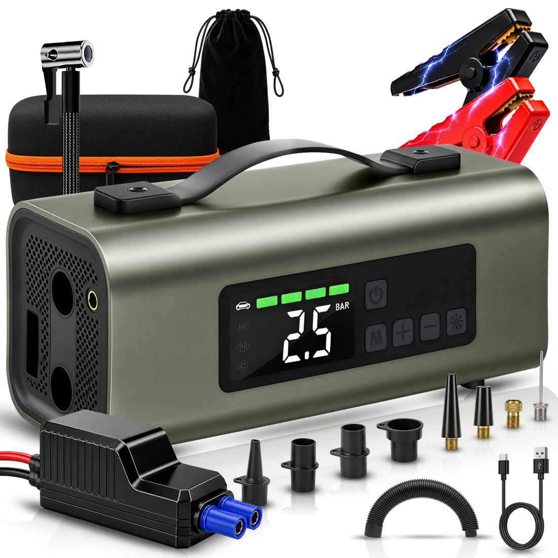 TOMAHAWK® JSI-5345 4-in-1 Car Jump Starter | 1000A | 140 PSI Air Compressor | 8000mAh