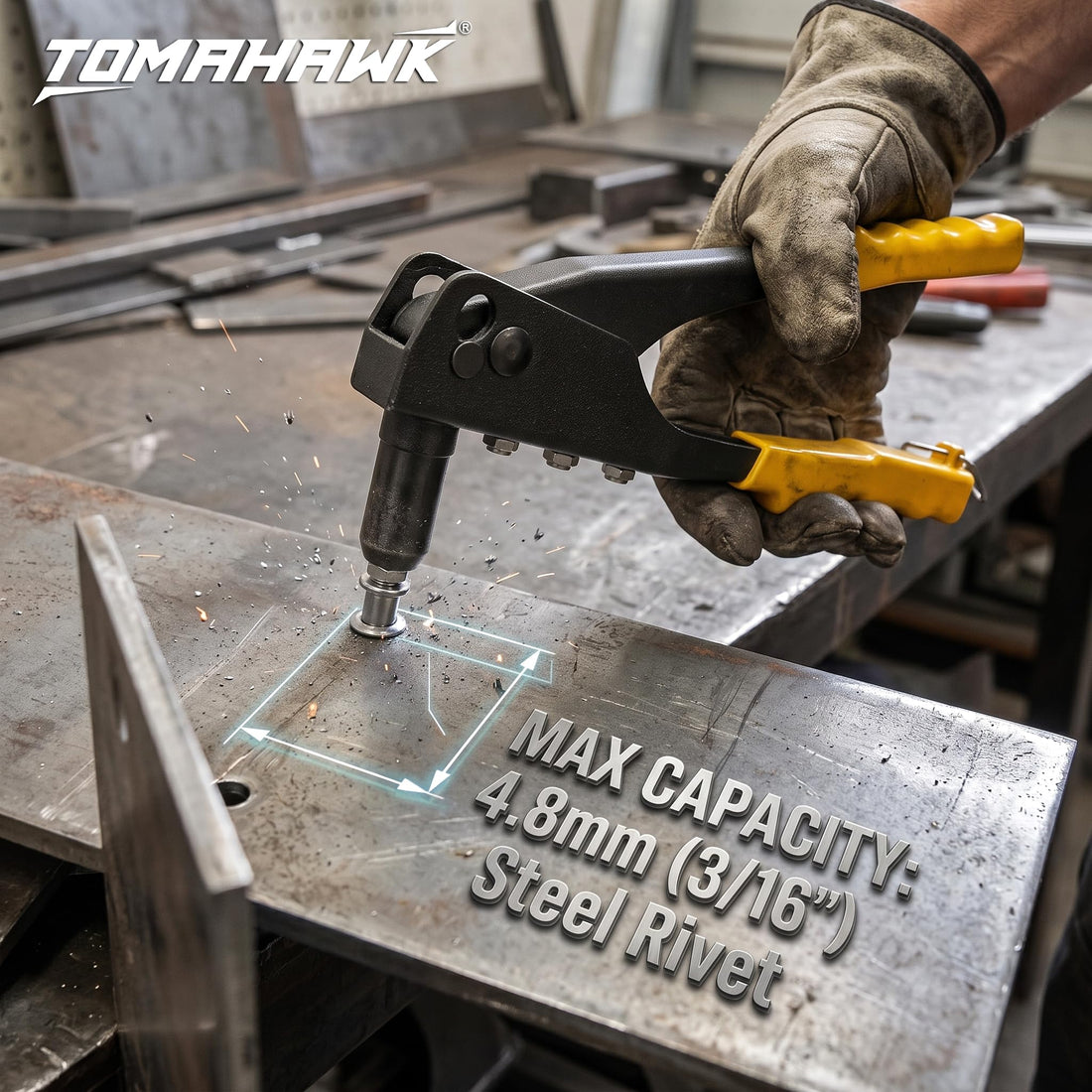 TOMAHAWK® HR-061 Heavy Duty Hand Riveter Set | 4 Nozzle Sizes | Nickel-Plated Steel