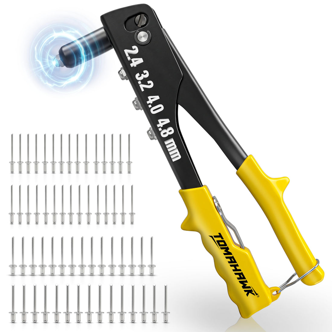 TOMAHAWK® HR-061 Heavy Duty Hand Riveter Set | 4 Nozzle Sizes | Nickel-Plated Steel