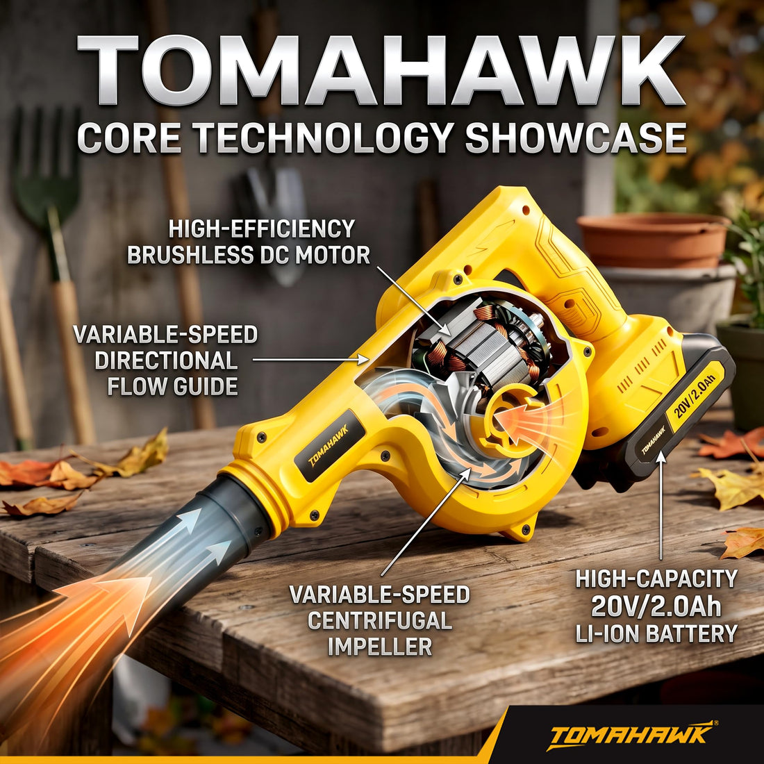 TOMAHAWK® TCB-40 Cordless Blower | 20V | 20,000 RPM | 2 x 2.0Ah