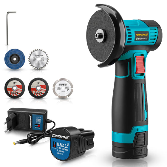 TOMAHAWK® MIG-1500 Brushless Cordless Mini Angle Grinder | 16V | 2 x 2.0Ah
