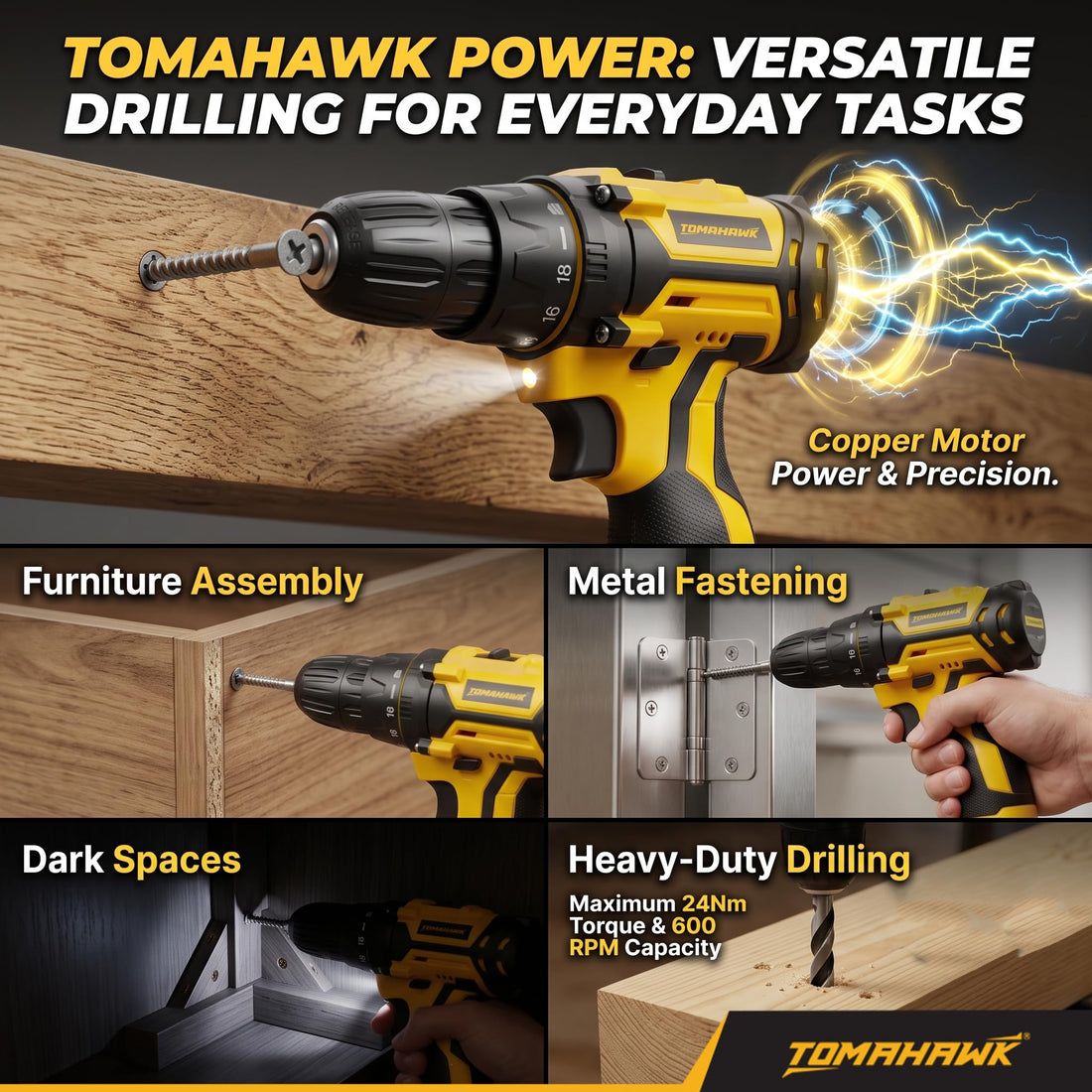 GOLDEN BULLET® GCD-12B 12V Cordless Drill & Screwdriver | 24 Nm | 10 mm Keyless Chuck | 18+1 Clutch