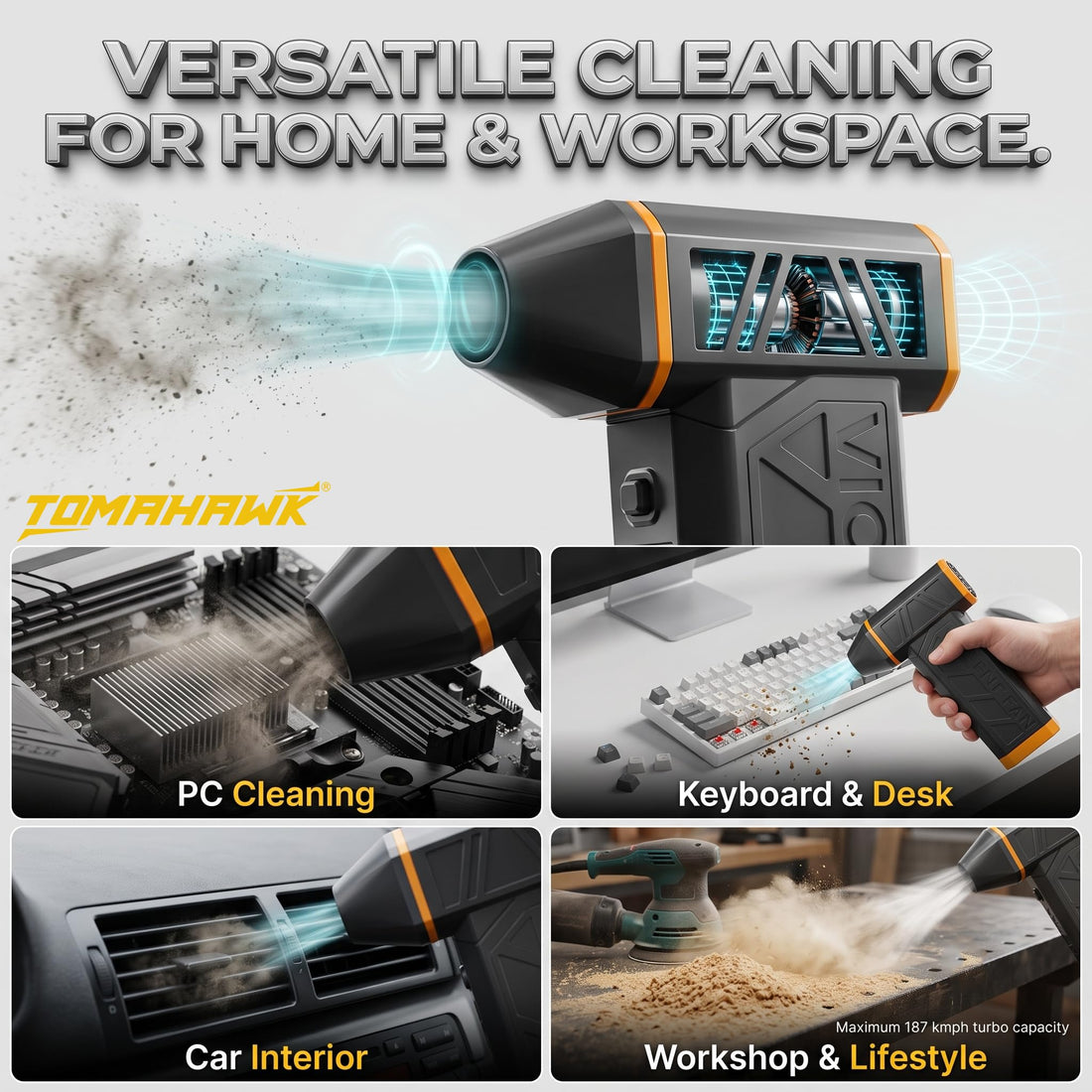 TOMAHAWK® JET-4444 Mini Turbo Jet Blower | Brushless | 8000mAh | USB-C Rechargeable