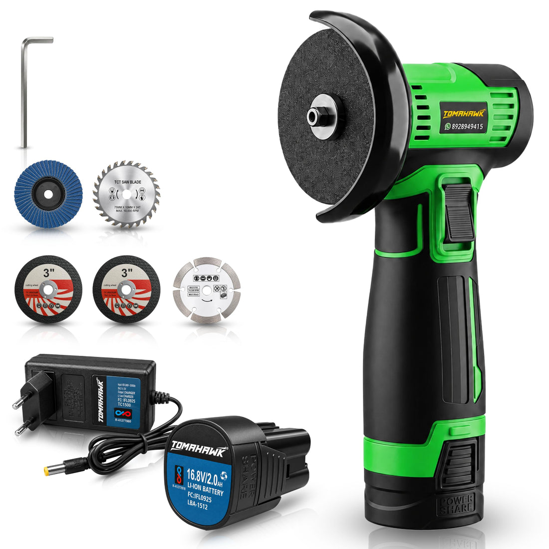 TOMAHAWK® CMG-12B Cordless Mini Angle Grinder | 12V | 3 Inch | 19,500 RPM | 2 x 1.5Ah