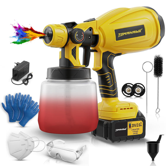 TOMAHAWK® TCPS-20S Cordless Paint Sprayer | 20V | 1000 ml | 2 x 2.0Ah Batteries