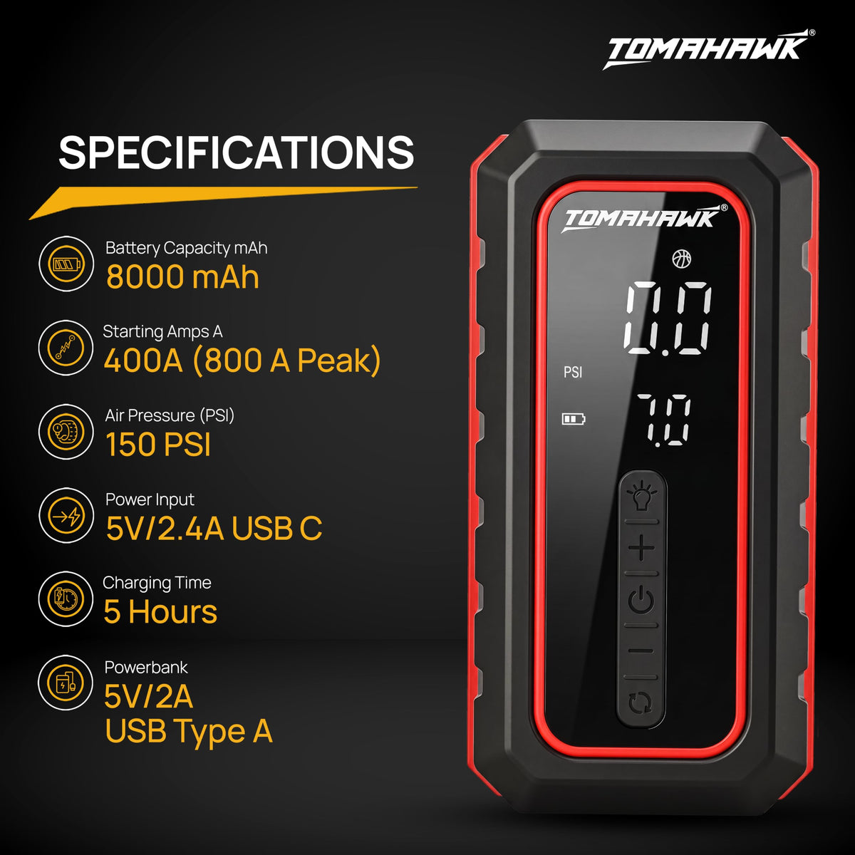 TOMAHAWK JSI-9695 Multi-Function Car Jump Starter — product image 4