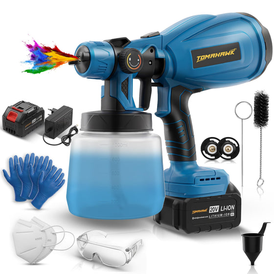 TOMAHAWK® TCPS-20S Cordless Paint Sprayer | 20V | 1000 ml | 2 x 3.0Ah Batteries