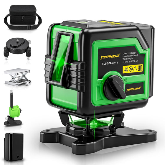 TOMAHAWK® TLL-2CL-4H1V 2-Line Green Laser Level | Self-Levelling | 25m