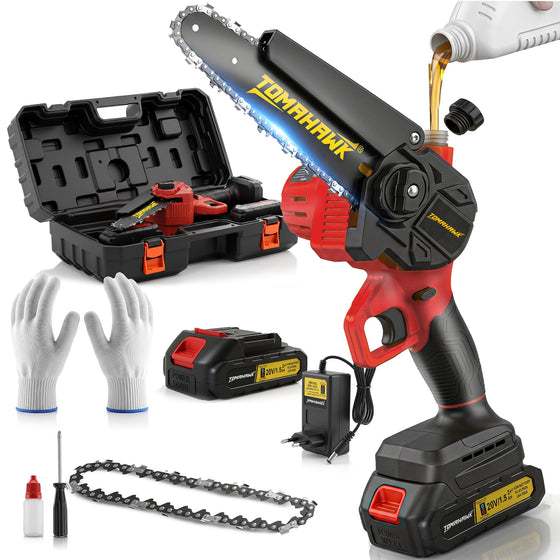 TOMAHAWK® TCS-8A Brushless Cordless Mini Chainsaw | 8 Inch | 20V | 2 x 1.5Ah | Auto Oiler