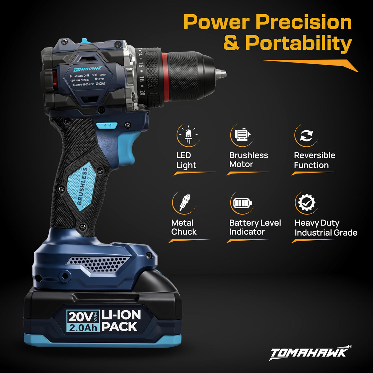 TOMAHAWK BSD-2010-20V Brushless Cordless Drill Machine & Screwdriver — product image 5
