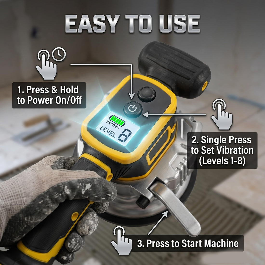 TOMAHAWK® TCTV-20A Cordless Tile Laying & Levelling Machine | 20V | 150 mm Suction Base | 2 x 2.0Ah