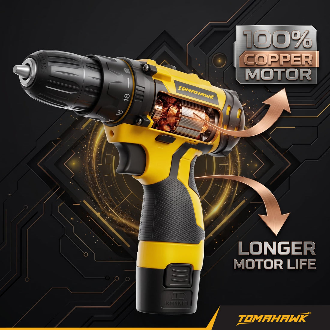 GOLDEN BULLET® GCD-12B 12V Cordless Drill & Screwdriver | 24 Nm | 10 mm Keyless Chuck | 18+1 Clutch