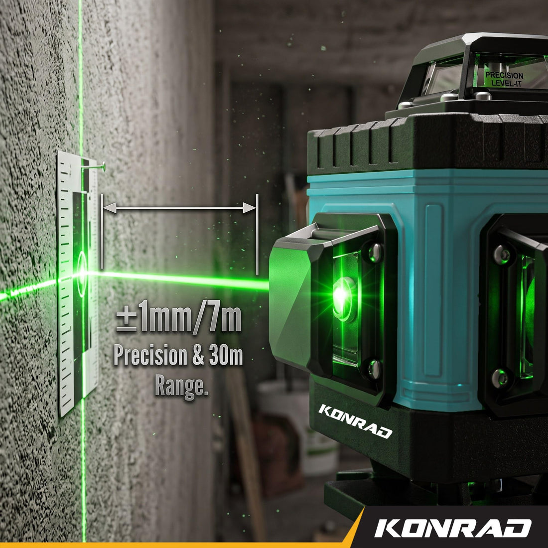 TOMAHAWK® KLL-16A Konrad® 16-Line Green Laser Level | 4D 4x360° | 30 m | ±1 mm/7 m | 2 Batteries