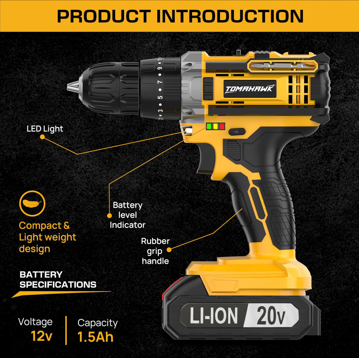 TOMAHAWK TCD-20K 20V Cordless Impact Drill & Screwdriver — product image 3