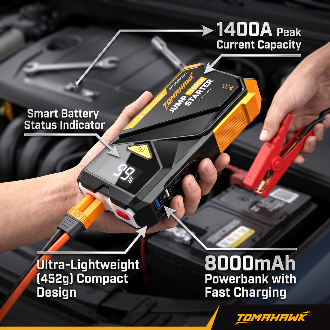 TOMAHAWK® JUM-5635 Car Jump Starter & Power Bank | 700A (1400A Peak) | 8000mAh