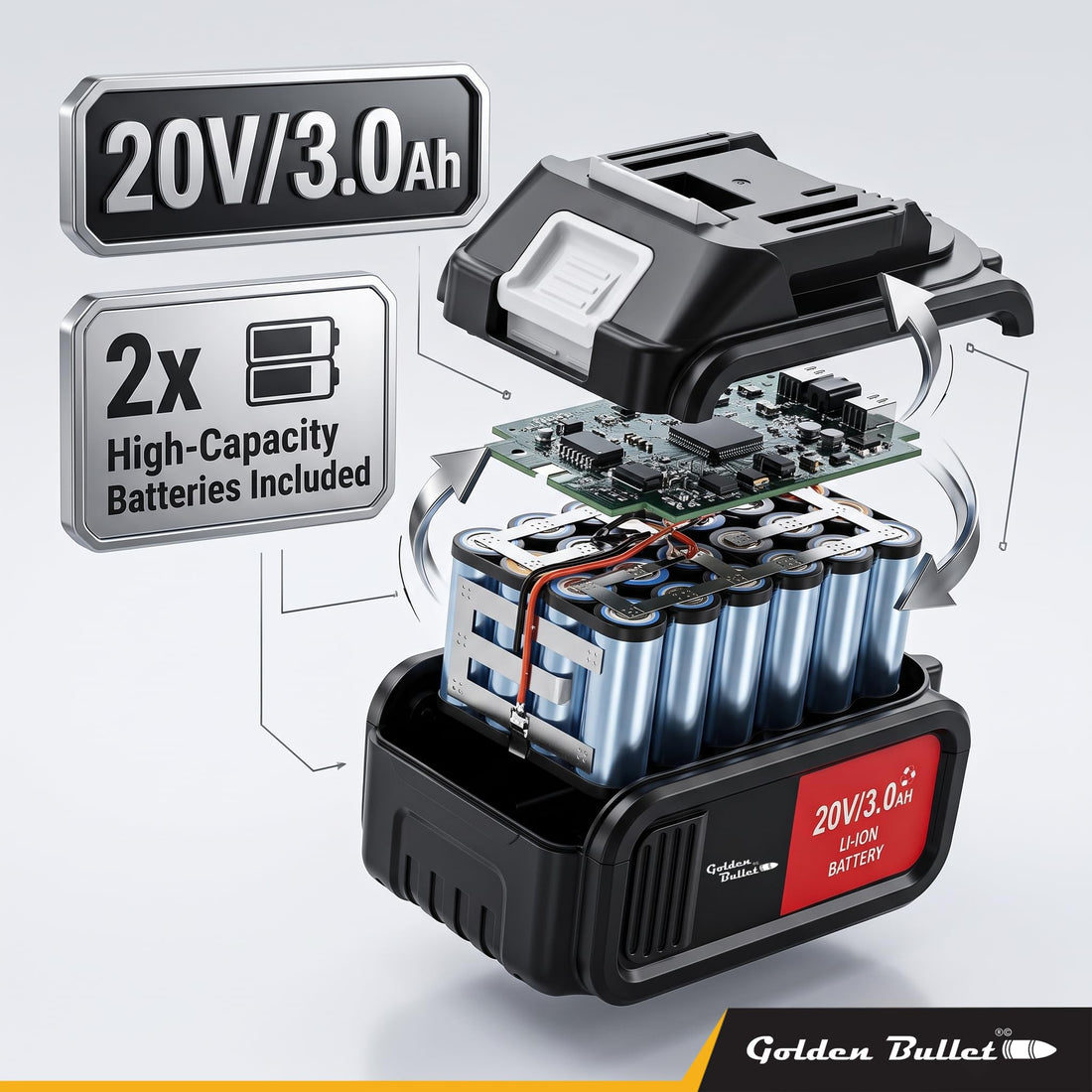 GOLDEN BULLET® CIW-2145 Brushless Cordless Impact Wrench | 20V | 405 Nm | ½" Drive | 2 x 3.0Ah