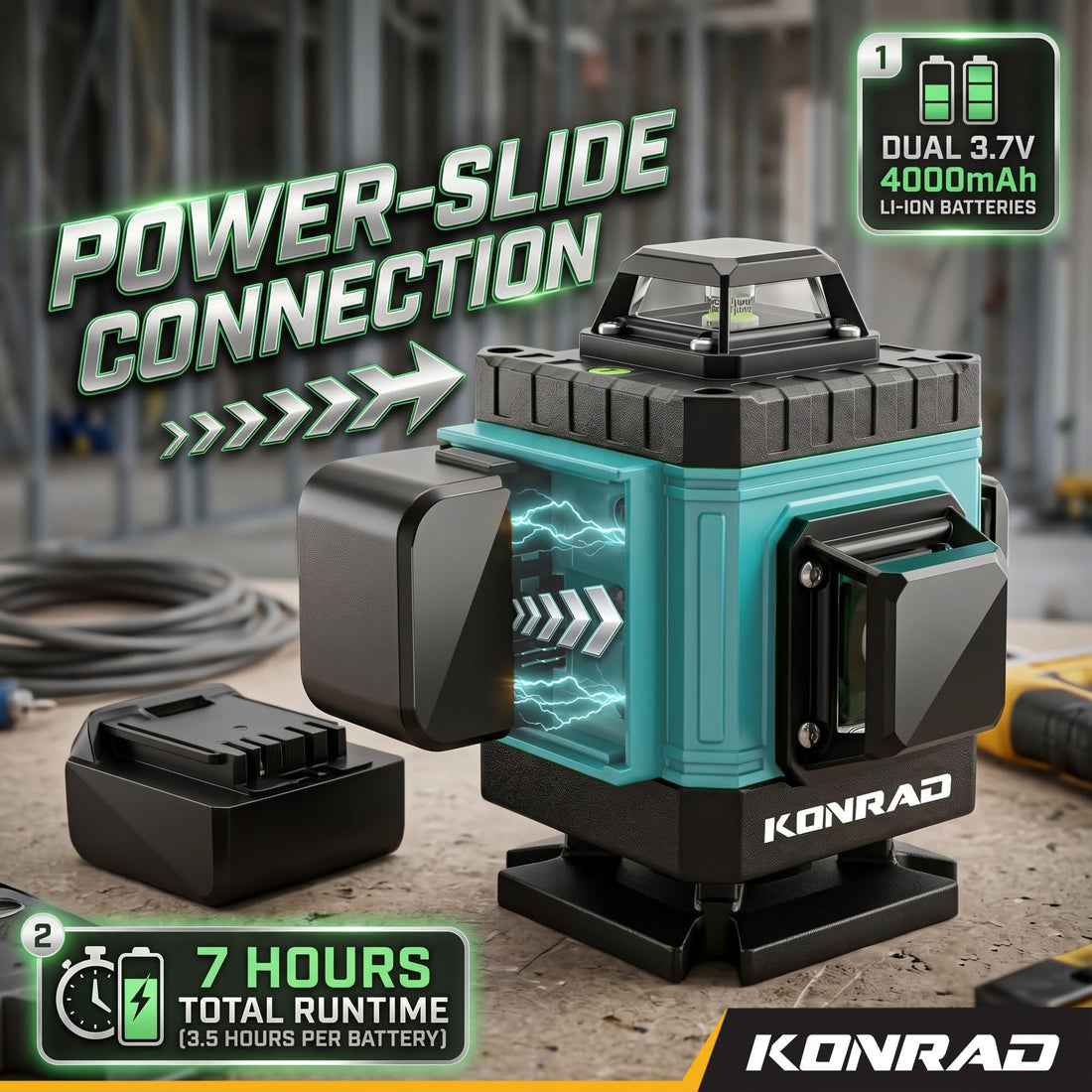 TOMAHAWK® KLL-16A Konrad® 16-Line Green Laser Level | 4D 4x360° | 30 m | ±1 mm/7 m | 2 Batteries