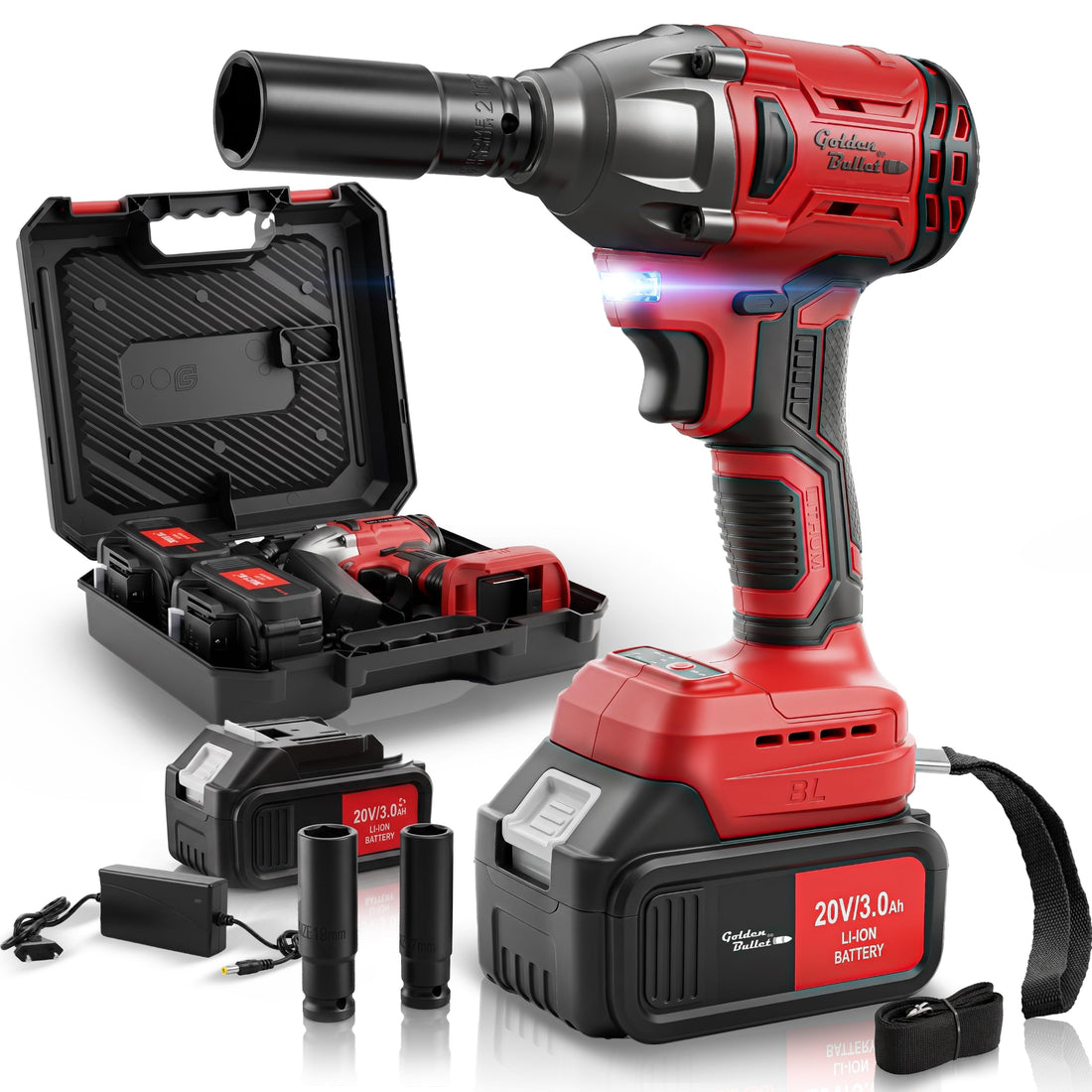 GOLDEN BULLET® CIW-2145 Brushless Cordless Impact Wrench | 20V | 405 Nm | ½" Drive | 2 x 3.0Ah