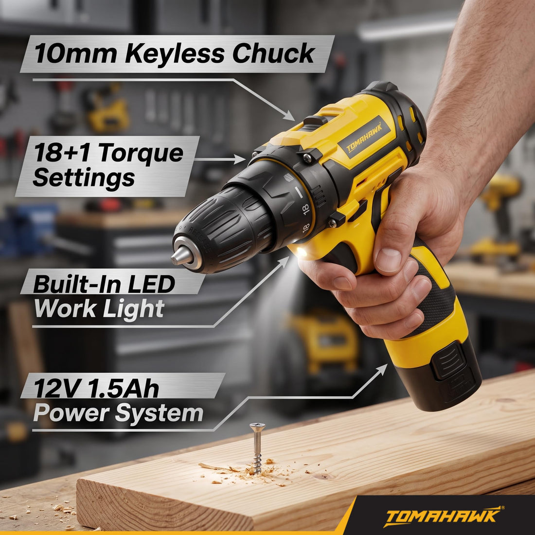 GOLDEN BULLET® CSD-1333 12V Cordless Drill & Screwdriver Kit | 28 Nm | 2-Speed | 1 x 1.5Ah | Carry Case