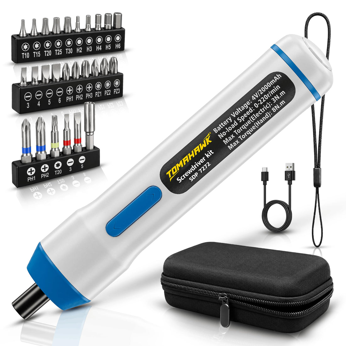 TOMAHAWK® SDP-7272 Cordless Electric Screwdriver | 4V | 2000mAh | 8 Nm