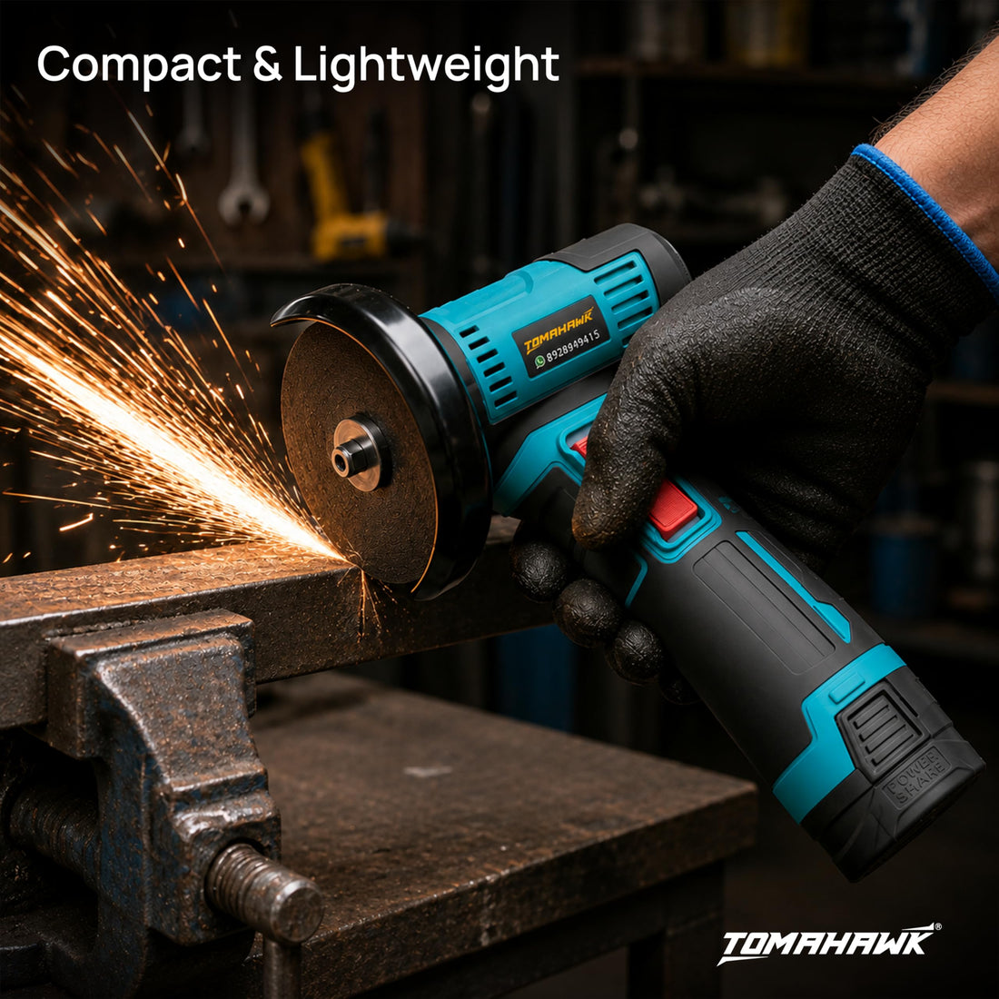 TOMAHAWK® CMG-12B Cordless Mini Angle Grinder | 12V | 3 Inch | 19,500 RPM | 2 x 1.5Ah
